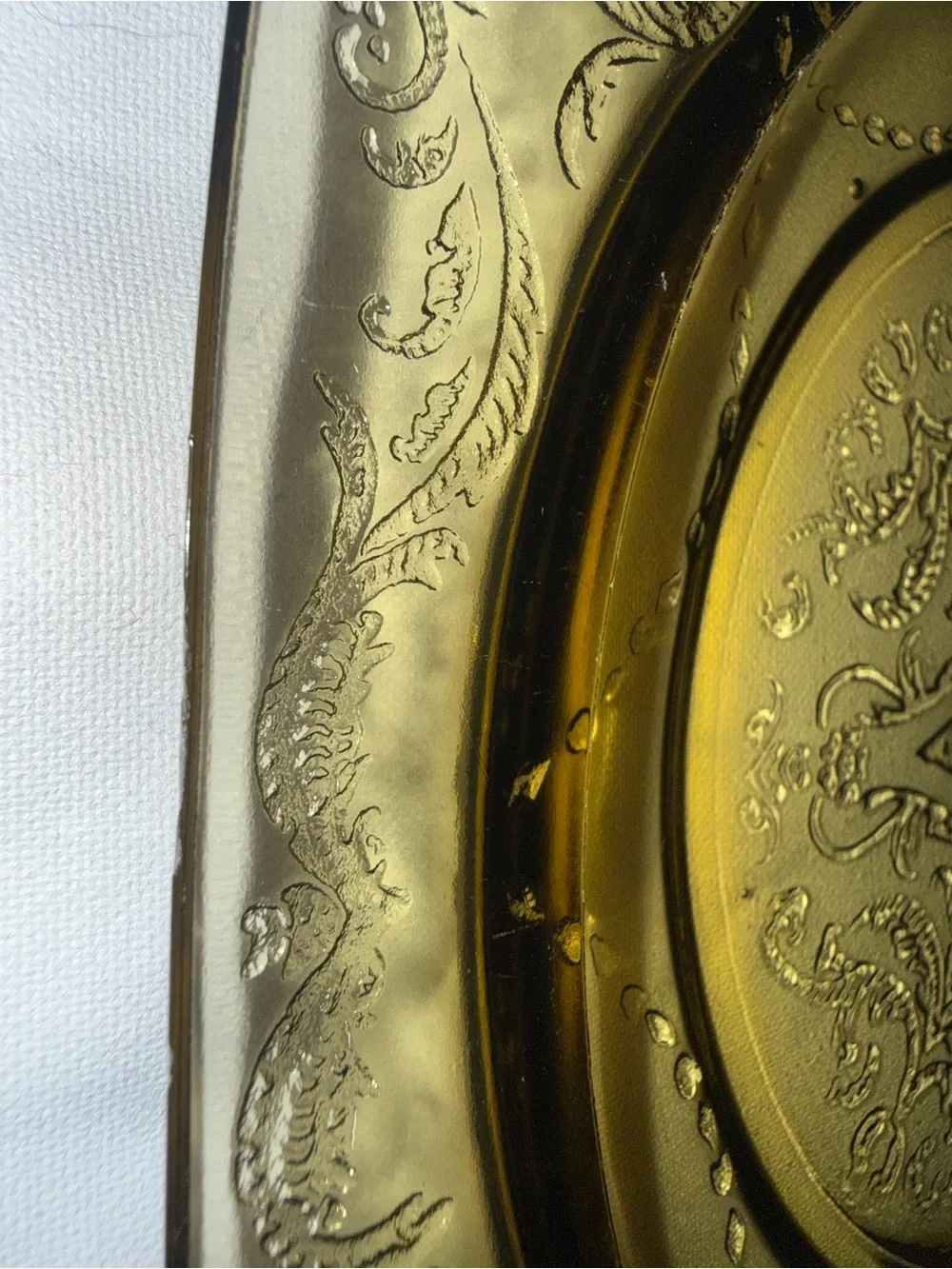 Vintage Amber Depression Glass Dinner Plates Set of 2 Square Scroll